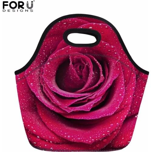 FORUDESIGNS Flowers Tote Thermal Bag Neoprene Beach Lunch Bag Food Picnic Box Bolsa Termica Women Kid Men Meal Picnic Bag