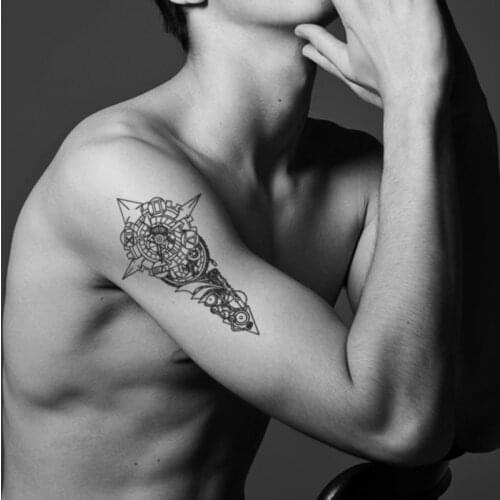 Geometry Waterproof Temporary Tattoo Sticker Black Gear Compass Components Fake Tattoos Flash Tatoos Arm Body Art for Women Men