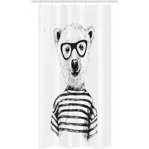 Hipster Bear Shower Curtain Set Sketchy Portrait Polar Animal Waterproof Fabric Narrow Bath Curtain Bathroom Decor with Hooks