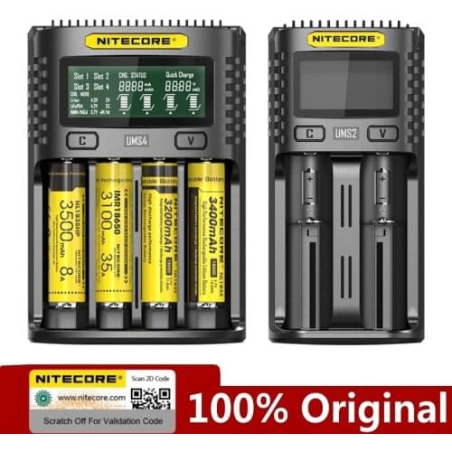NITECORE UMS2 UMS4 UM2 UM4 SC4 Intelligent QC Charger For 3.7V 18650 16340 21700 20700 22650 26500 18350 AA AAA Battery Charger