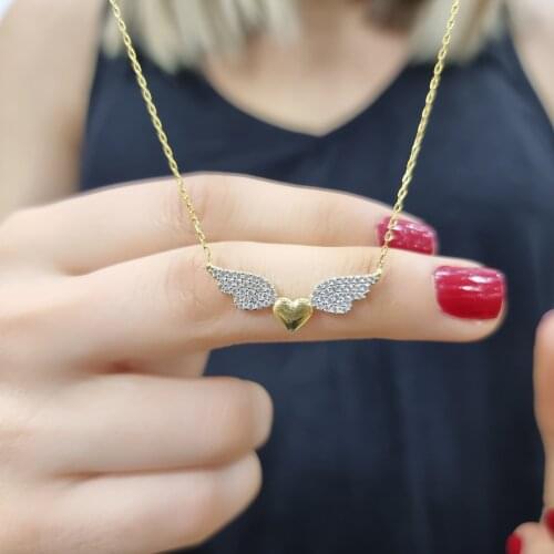 Winged Heart 925 Sterling Silver, Gold, Rose Plated Zircon Necklace For Women Girls Handmade Fashion Jewelry Elegant Minimalist