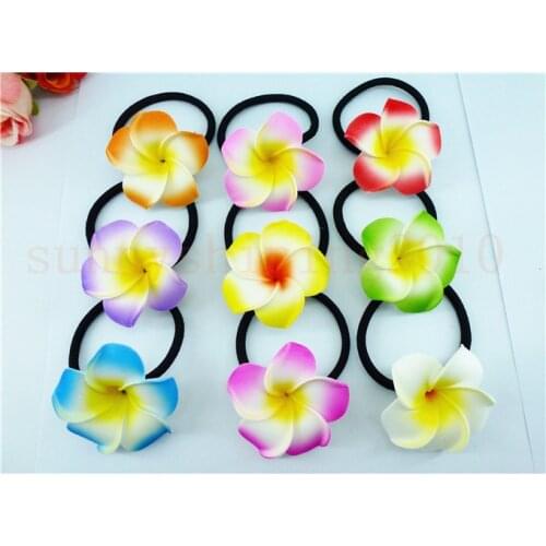 Wholesale flower hair jewelry hair ribbons foam hawaiian plumeria flower elastic Hawaiian frangipani hair band hair rope