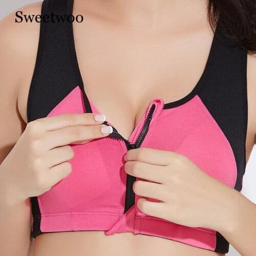 Hot Women Zipper Push Up Sports Bras Vest Underwear Shockproof Breathable Gym Fitness Athletic Running Yoga Bh Sport Tops