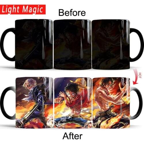 Luffy sabo ace One Piece mugs coffee mug heat changing color Heat reveal travel magic mugs cup best gift for your friends