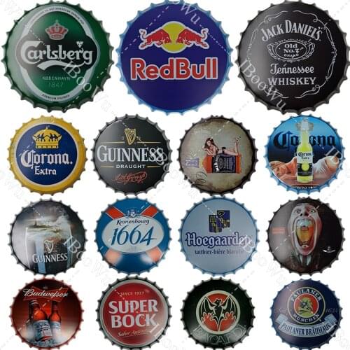 Whiskey/Beer/Wine Bottle Cap Metal Tin Signs Plaques Home Pub Bar Wall Decor Shabby-Chic Vintage Plate Art Poster