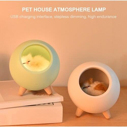 Cute Cat Ambient Light Portable Cartoon Night Light USB Charging Cartoon Touch Sensor Dimmable Children Mini Desk Lamp