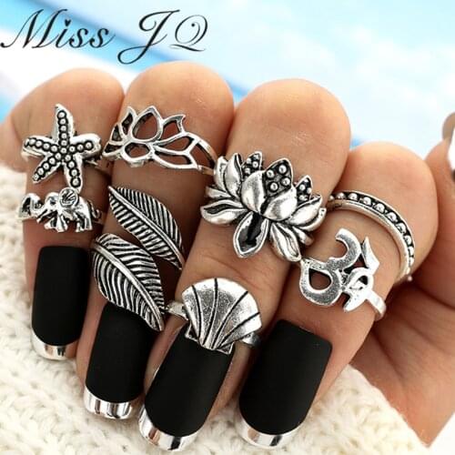 Miss JQ 8 pcs/set Retro Charm Silver Color Midi Finger Ring Set for Women Boho Knuckle Party Rings Punk Jewelry Gifts for Girls