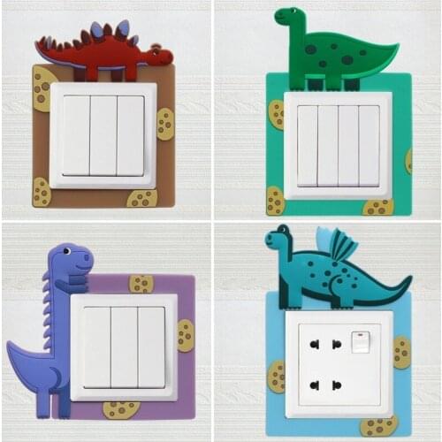 Cartoon Dinosaur Switch Sticker Glow in Dark Wall Decor Cute Double Switch Cover Sticker Home On-Off and Socket Protect Cover