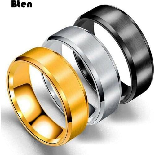 Bten Stainless Steel Double Beveled Frosted Ring Mens Brushed Titanium Steel Ring 2021 New Fashion Explosion-proof Fashion Ring