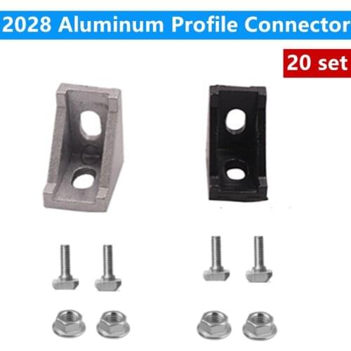 2028 Aluminum Profile Connector Set: 40pcs M5 Hex Flange Nuts + 20pcs 2028 Corner Bracket + 40pcs M5 x 12mm T Bolt Screws