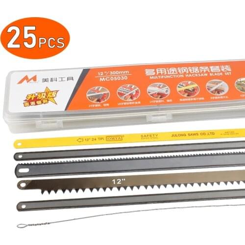 25PCS Hacksaw Blades Kit Replacement 12" Flexible 18 TPI 24 HSS Multifunctional Metal Wood Aluminum Cutting Hack Saw Blade