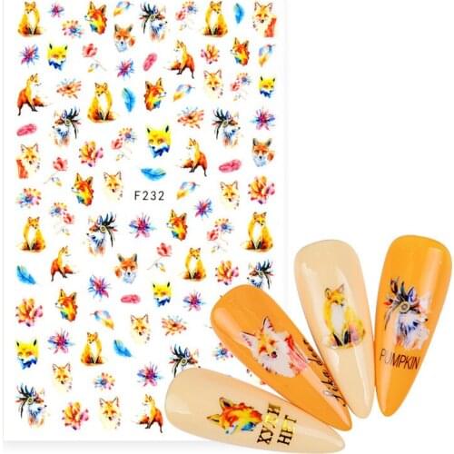 1 Sheet Adhesive Decals Cartoon Animals Nail Art Sticker Dream Catcher Feather Watermark Sliders Tips Wraps Decorations Manicure