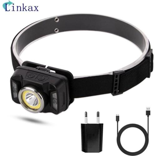 XTE+COB Led Headlamp Head Lamp Waterproof Sensor Headlight Built in Usb Rechargeable 18650 Battery Working Light Fishing Light