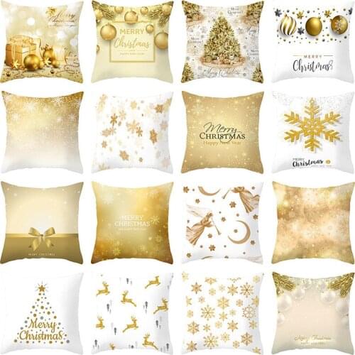 Golden Snow Series Pillowcase for Christmas, New Year, Restaurant, Home, Sofa Cover 45*45cm(no Pillow Core, Unilateral Design)