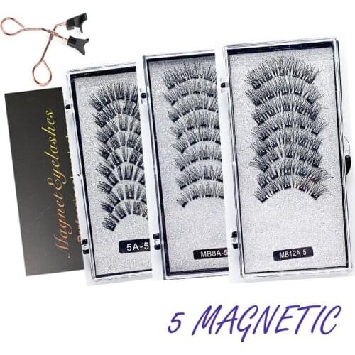 New 8PCS 5 Magnetic eyelashes with 4 pairs magnets magnetic lashes natural Mink eye lashes with faux cils magnetique tweezers