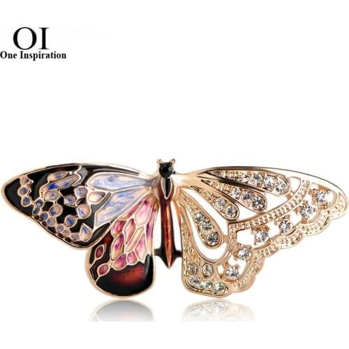 OI 2021 Colorful Butterfly Shape Brooch Crystals Insects Corsage Pins For Women Dress Collar Hats Suit Accessories