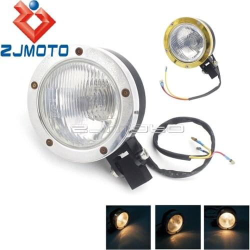 Old School Aluminum Motorbike Accessories Headlight Front Head Lamp Light w/ Clear Lens For Harley Chopper Cafe Racer Cruiser