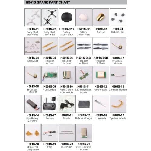 Original Hubsan X4 H501S FPV Battery Remote Control Transmission Module Blade Propeller Brushless motor ESC Parts & Accessories