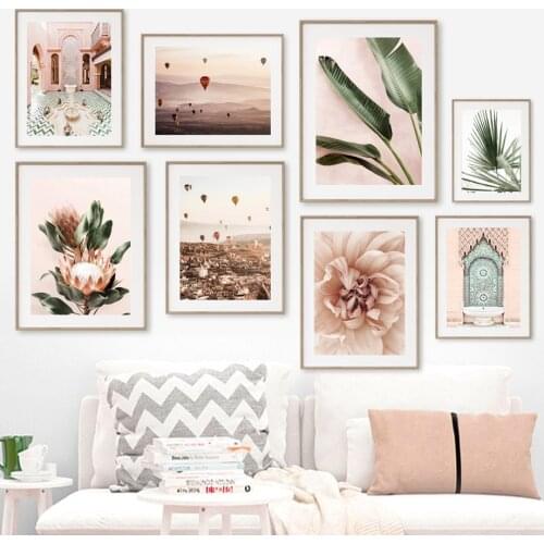 Palm Leaf Flowers Balloon Lotus Wall Art Canvas Painting Nordic Posters Aesthetic And Prints Wall Pictures For Living Room Decor