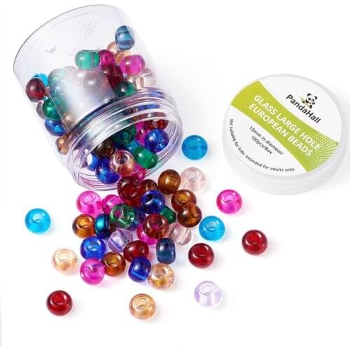 Pandahall 100pcs/box 15x10mm Rondelle Candy Color Glass European Beads 5mm Large Hole Beads Bracelet Accessories Jewelry Making