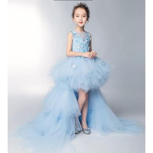 Elegant Trailing Butterfly Appliques Girls First Communion Dresses Pageant Party Communion Gown Flower Girl Dresses for Wedding