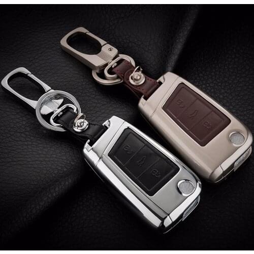 Jingyuqin Remote 3 Buttons Zinc Alloy+Leather Car Key Cover Case For VW Golf 7 mk7 Skoda Octavia A7 New Polo Keychain ring