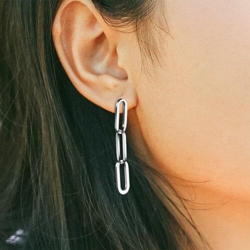 Trendy Geometric Hoop Earrings Rectangle Chain Dangler Stud Earrings Stainless Steel Earring Jewelry Gift