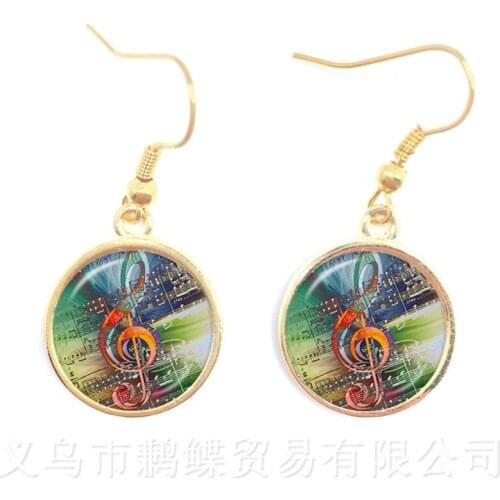 Music Note Art Picture Gem Glass Dome Earrings For Women Music Lovers Gift Earrings Creative Gift Teachers Day