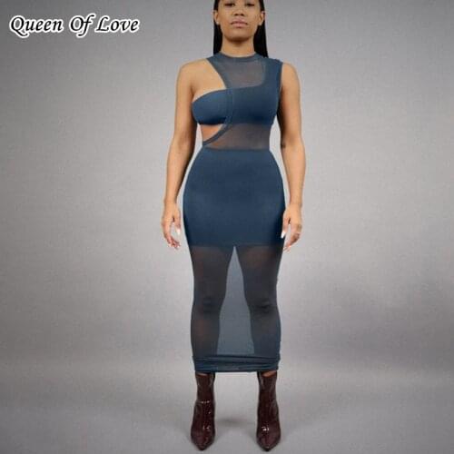 Mesh 3 Pieces Long Dresses 2021 Summer Holiday Birthday Party Outfits Women Sexy See Through Bodycon Hollow Out Dress