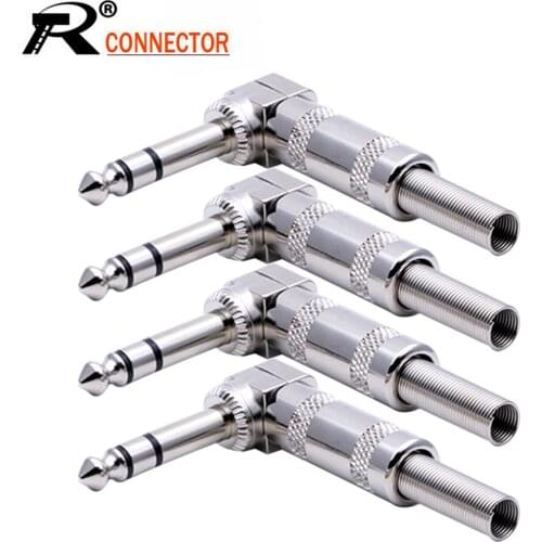 2PCS Right Angle 6.35MM Stereo Male Plug Guitar Wire Connector 1/4 Inch Stereo Effects Pedal Microphone MIC Connector