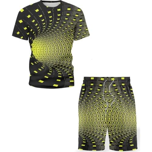 Tracksuit summer short-sleeved casual T-shirt mens sports 3D printing three-dimensional T-shirt top + sports mens suit S-5XL