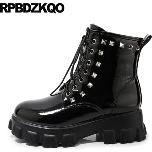 Women Stud Ankle Chunky Combat British Rivet Shoes 13 45 Muffin Flatform Military 12 44 White Platform Boots Big Size Studded