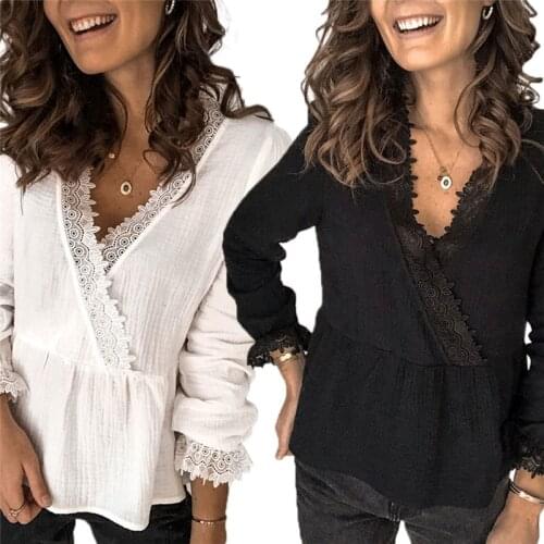 Women V Neck Long Sleeve Tops Shirt Ladies Casual Loose Plain Blouse Shirts Elegant Womans Office Spring Blouse Female Blusas