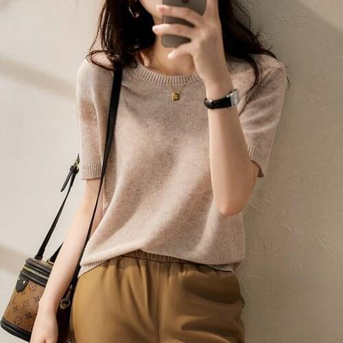 Alien Kitty 2021 Summer Women Knitted Sweaters Short Sleeves Thin Loose All Match Solid High Quality Tops Knitwear Brief