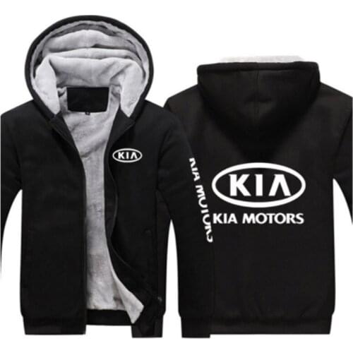 Winter KIA Print Car Logo Hoodies Harajuku Zipper Thicken Fleece Jacket Sport College Male Cotton Mans Casual Coat Warm Tops