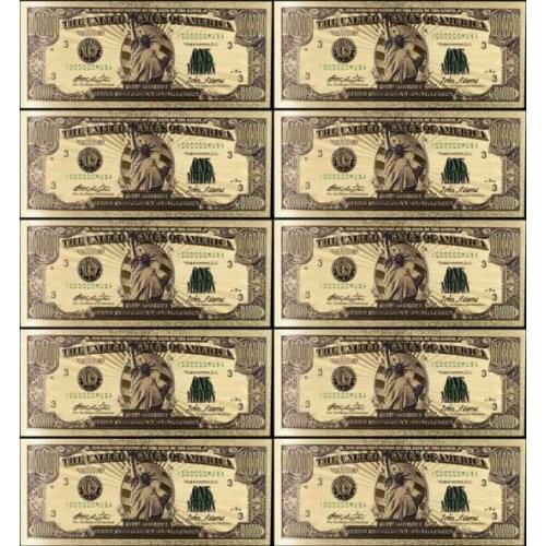 10pcs/lot USA Gold Banknote 1 Million Banknote In 24K Gold Plated Currency Banknotes Fake Money for Collection