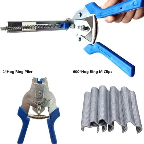 1pcs Hog Ring Plier Tool + 600pcs M Clips Staples Chicken Mesh Cage Wire Fencing