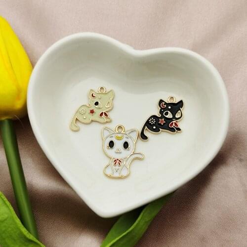 10pcs Cats Animals Enamel Charms Pendants Gold Tone Kawaii Kitty Metal Charms DIY Bracelet Earrings For Jewelry Accessories Gift