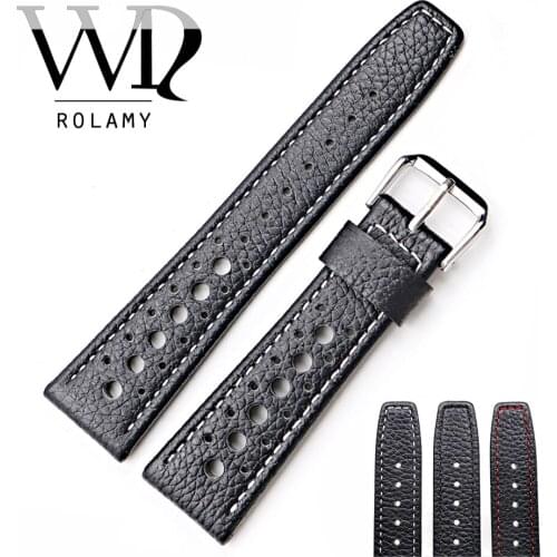 20 22mm Real Calf Leather Handmade Black with White Red Stitches Wrist Watch Band Strap Belt For Dayjust Omega IWC Tag