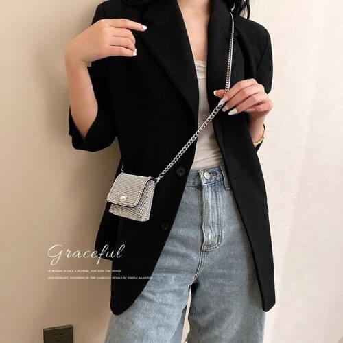 2021 Bling Full Rhinestone Flap Envelope Bag Women Wide Chain Mini Messenger Bag Female Travel Cross Body Bag