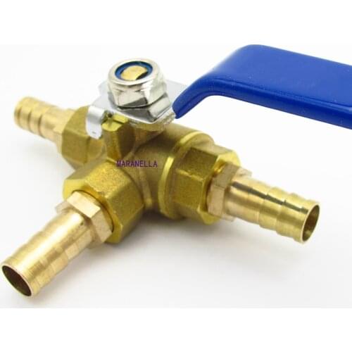 4/6/8/10/12/14/16/19mm Hose Barb x 1/2" BSP Female Thread Brass Full Port T-Port Three Way Ball Valve Connector