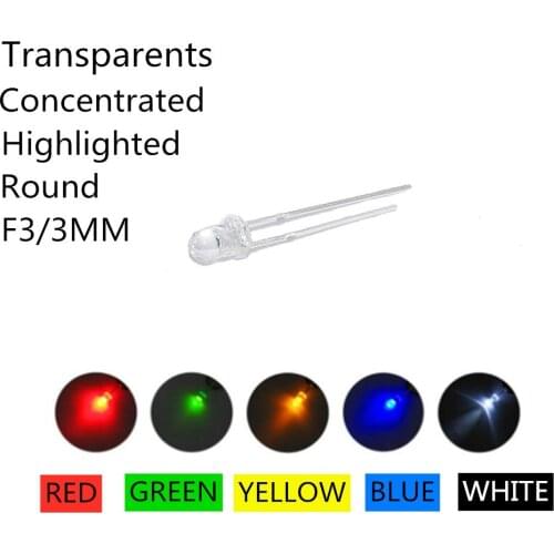 5Colors x20pcs =100pcs F3 Ultra Bright 3MM Round Water Clear Green/Yellow/Blue/White/Red LED Light Lamp Emitting Diode Dides Kit