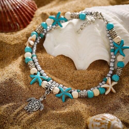 LISM Bohemian Shell Bracelet Leg Chain Multilayer Beads Starfish Anklets for Women Beach Summer Jewelry accesorios mujer hal hal