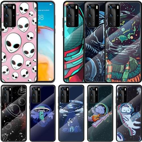 Planet Alien Space Astronaut For Huawei P40 P30 P20 P10 Pro Plus Lite 5G 2019 Tempered Glass Cover Shell Luxury Phone Case