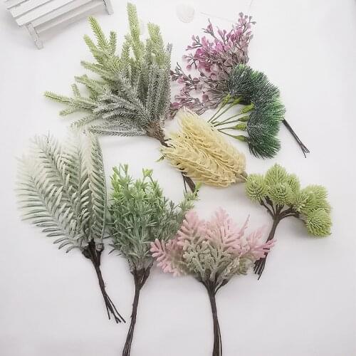 6pcs Plastic Floristics Artificial Plants Wedding Decorative Flowers Needlework Brooch Vases for Home Decor Christmas Garland