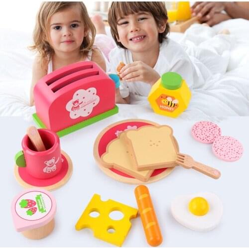 Wooden Simulation Nutrition Breakfast Bread Group Cooking Toy Children Boy Girl Baby Play House Educational Toys
