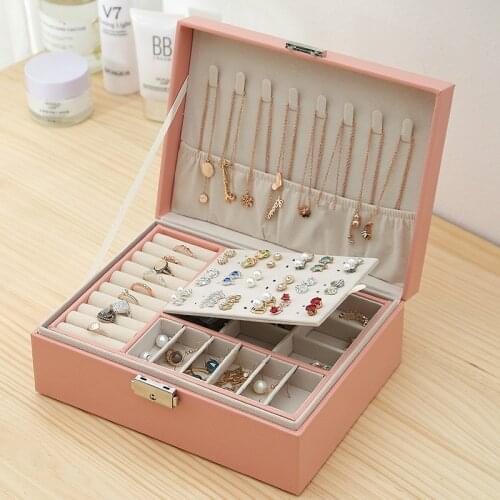 New Double-layer Leather Jewelry Box Earrings Earrings Jewelry Storage Box Multifunctional Large Jewelry Box