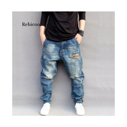 Fashion Streetwear Men Jeans Loose Fit Spliced Designer Harem Jeans 2020 Men Cargo Pants Hip Hop Joggers Jeans Homme