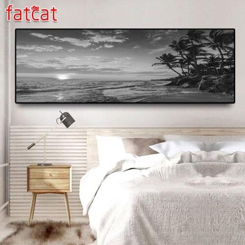 FATCAT Black and white sunset landscape large 5D Diy Daimond Painting Full Square Round Rhinestone Embroidery Sale AE2282