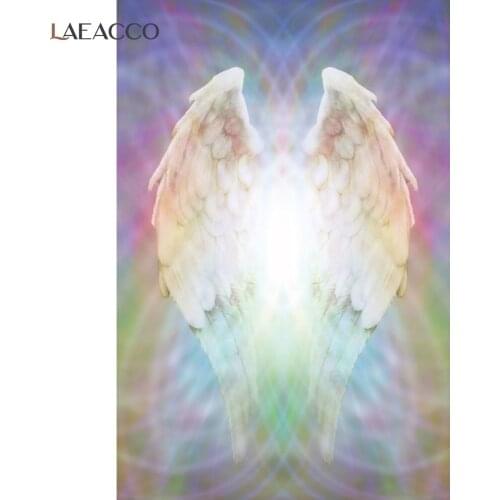 Laeacco Angel Wings Photophone Colorful Bokeh Photo Backdrops Birthday Baby Portrait Photography Backgrounds Child Photo Studio